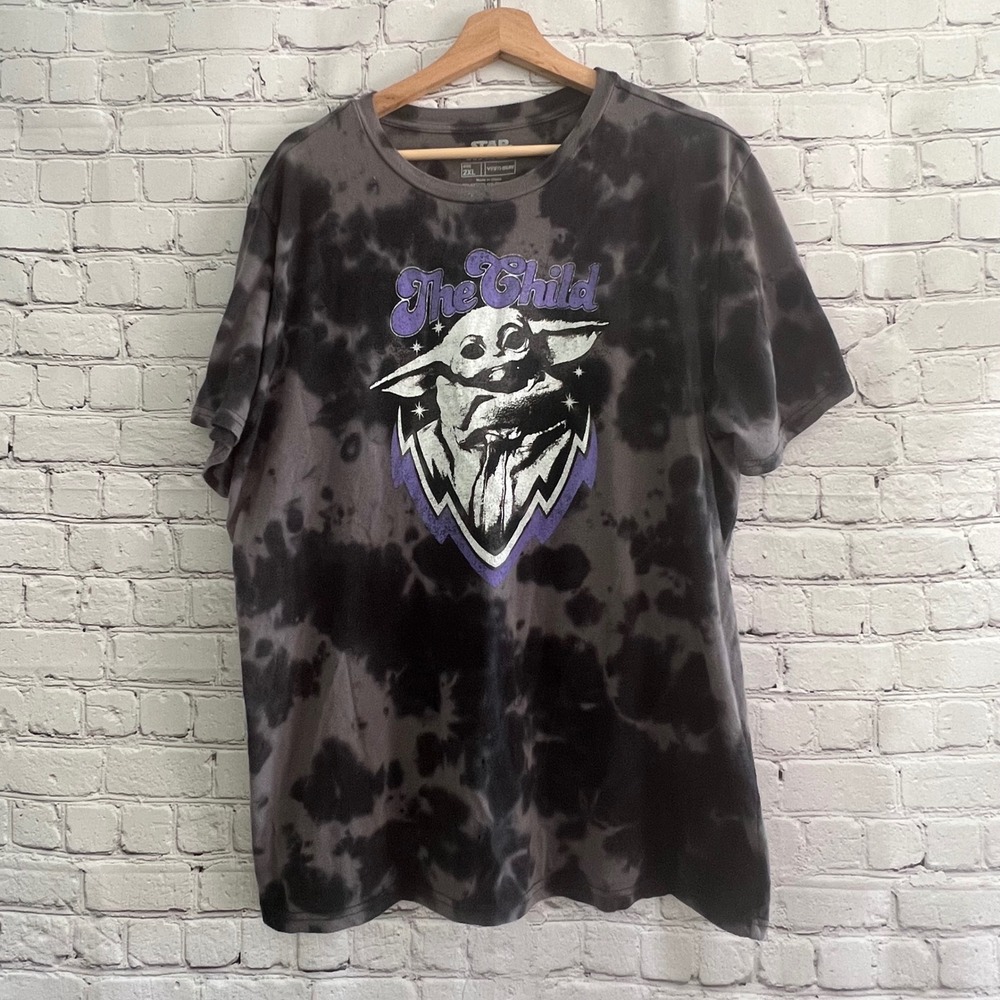 Star Wars Adult 2XL The Child Baby Yoda Grogu Black Tie Dye Graphic T-Shirt